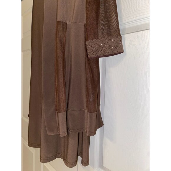 Elegant Brown Sleeveless Dress With Matching Sheer Jacket Embellished Neckline W - Picture 9 of 9